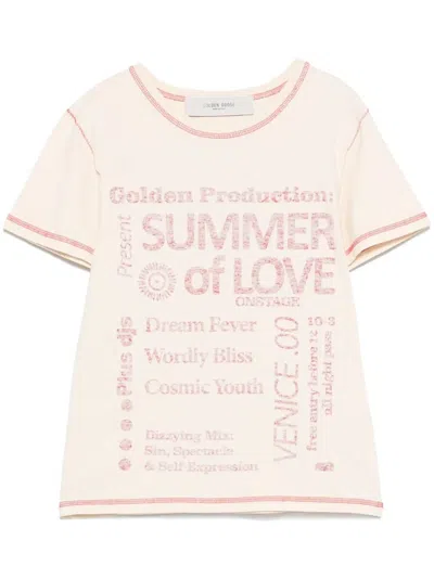Golden Goose `journey` Slim T-shirt With Internal Print In Beige