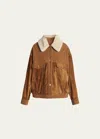 Golden Goose Journey Suede Jacket With Removable Collar In Tobacco Brown