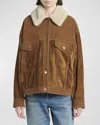 Golden Goose Journey Suede Jacket With Removable Collar In Tobacco Brown