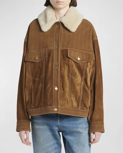 GOLDEN GOOSE JOURNEY SUEDE JACKET WITH REMOVABLE COLLAR
