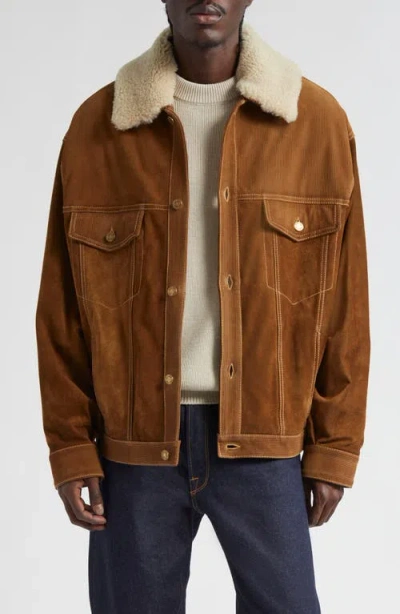 Golden Goose Suede Jacket With Removable Fur Collar In Brown