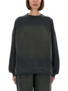 Golden Goose Longline Crewneck Cotton Sweatshirt With Star Accents In Gray