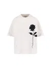 Golden Goose Oversized T-shirt With Black Rose Graphic And Metallic Stars In White
