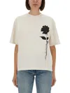 Golden Goose Oversized T-shirt With Black Rose Graphic And Metallic Stars