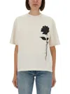 Golden Goose Oversized T-shirt With Black Rose Graphic And Metallic Stars In White