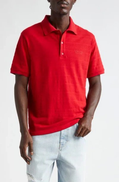 Golden Goose Journey Textured Stripe Cotton Piqué Polo In Haute Red