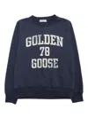 Golden Goose Journey/ Unisex Crewneck Regular Sweatshirt/ Blend Cotton Fleece With Vintage Effect Print In Blue