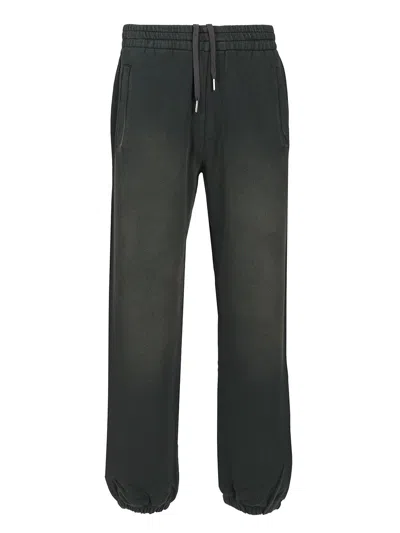 Golden Goose Journey Unisex Jogging Dyed Cotton Fleece Bleaching Effect Wirh Embroidery Trousers Black