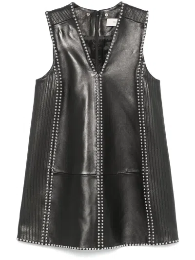 Golden Goose Journey V Neck Nappa Studs Dress In Black
