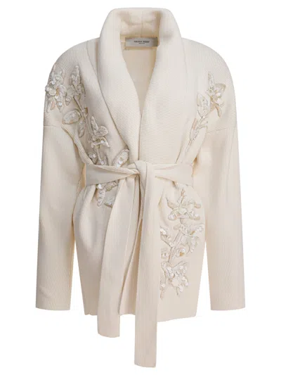 Golden Goose Journey W's Belted Knit Cardigan Gena Pure Cotton Flowers Embroydered In Neutral