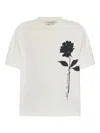 Golden Goose Oversized T-shirt With Black Rose Graphic And Metallic Stars In White