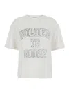 Golden Goose 'journey' White Crewneck T-shirt With Maxi Logo Print On The Front In Linen Woman In White