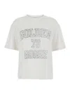 Golden Goose 'journey' White Crewneck T-shirt With Maxi Logo Print On The Front In Linen Woman In White