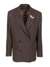 Golden Goose Journey Double Breasted Pinstripe Virgin Wool Blazer In Brown