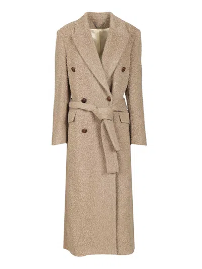 GOLDEN GOOSE JOURNEY W'S DOUBLE BREASTED COAT WITH DETACHABLE BELT CASENTINO WOOL COATS BEIGE