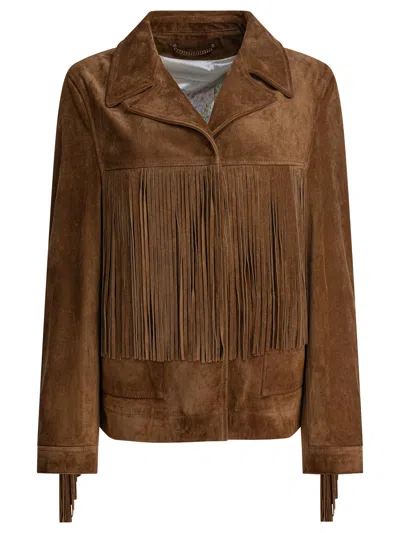 GOLDEN GOOSE GOLDEN GOOSE JOURNEY W'S JACKET WITH FRINGES IN WAXED CALF LEATHER
