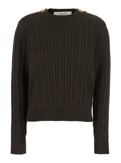 Golden Goose Journey W's Ofra Regular Knit Crewneck Shoulder Botton Wool Cable In Brown