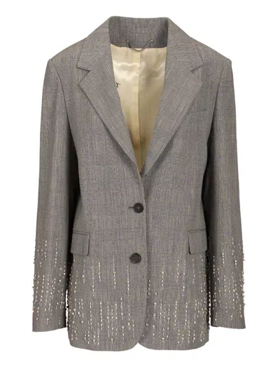Golden Goose Prince Of Wales Check Jacket With Crystals In Gray
