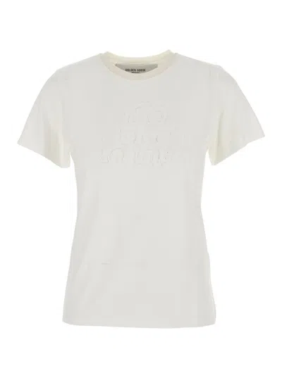 GOLDEN GOOSE JOURNEY W'S SLIM LONG T-SHIRT BURNED OUT JERSEY KNITTED RIB WITH FLOC PRINT