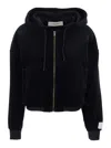Golden Goose Journey Ws Zip Up Hoodie Crop Bomber Double Chenille Jersey Laser Print In Black