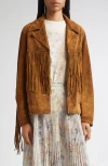 Golden Goose Fringed Leather Jacket With Collar And Suede Texture In Brown