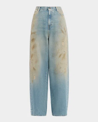 GOLDEN GOOSE JOURNEY WIDE-LEG DISTRESSED EMBELLISHED JEANS