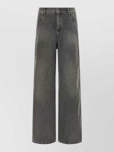 Golden Goose Journey Wide Leg Jeans Studs Pockets In Black