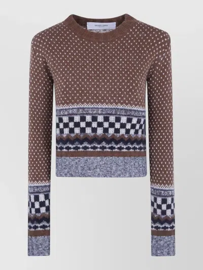 Golden Goose Journey Wool Blend Jacquard Cropped Knit In Brown
