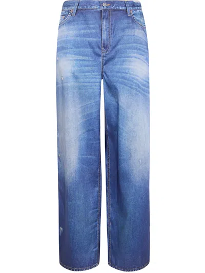 Golden Goose "journey W`s" Boyfriend Peggy Pant Archive Denime Print In Blue