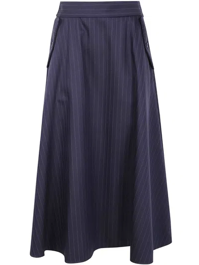 Golden Goose "journey W`s" Circle Skirt With Flap Pockets Detail Pinstripe Clothing In Blue