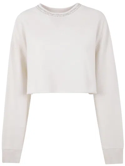 Golden Goose "journey W`s" Cropped Crew Neck Sweatshirt Overprinted Cotton Fleece Vintage Treatment  In Gray