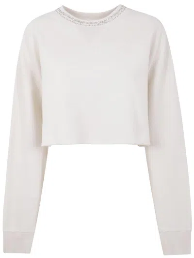 GOLDEN GOOSE GOLDEN GOOSE "JOURNEY W`S" CROPPED CREW NECK SWEATSHIRT OVERPRINTED COTTON FLEECE VINTAGE TREATMENT 