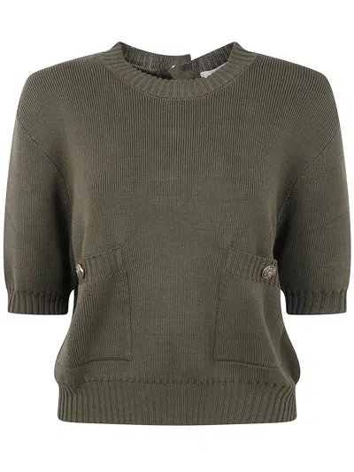 Golden Goose "journey W`s" Cropped Knit Octavia Crewn Neck With Pocket In Pure Cotton Clothing