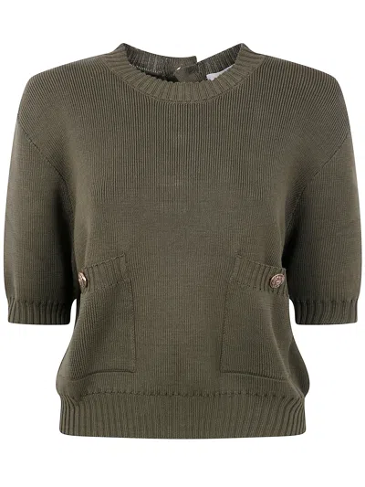 GOLDEN GOOSE GOLDEN GOOSE "JOURNEY W`S" CROPPED KNIT OTTAVIA CREWN NECK WITH POCKET IN PURE COTTON