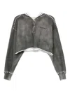 Golden Goose Journey Grommet Crop Half Zip Cotton Hoodie
