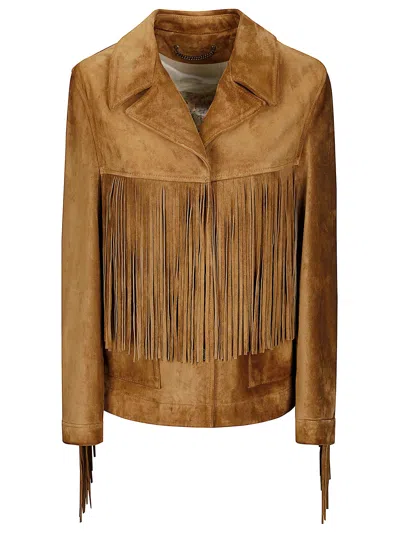 GOLDEN GOOSE JOURNEY WS JACKET WITH FRINGES IN WAXED CALF LEAT