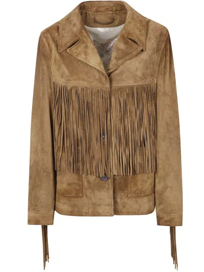 Golden Goose "journey W`s" Jacket With Fringes In Waxed Calf Leather Clothing In Multi