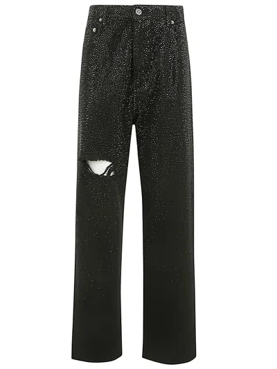 Golden Goose Deluxe Brand Embellished Distressed Trousers In Black