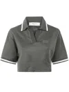Golden Goose "journey W`s" Medium Crop Polo Fluid Jersey Knitted Rib Micro Piquet Tonal Embroidery C In Gray