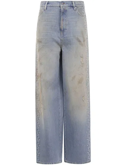 GOLDEN GOOSE GOLDEN GOOSE "JOURNEY W`S" MELODY BOYFRIEND PANT COTTON DENIM OFFICINA WASH WITH STUDS ON SIDE