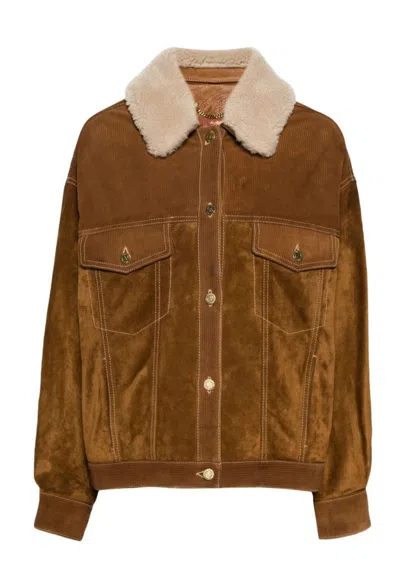 Golden Goose Journey Ws Over Leather Jacket In Brown