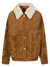 Golden Goose Journey Suede Jacket With Removable Collar In Tobacco Brown