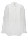 Golden Goose Oversized White Cotton Shirt With Pleated Bib And Jewel Buttons In White