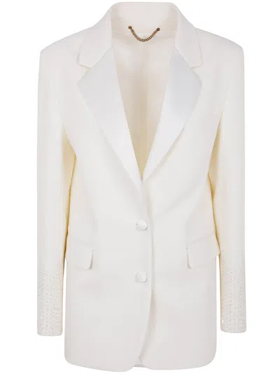 Golden Goose Journey W`s Single Breasted Over Jacket Viscose Wool Crepe W Satin Lapel & Beads Embroi In White