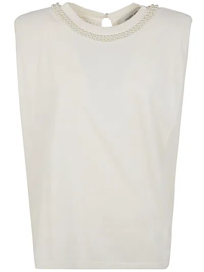 Golden Goose Journey W`s Sleeveless Padded Shoulders T-shirt In Heritage White