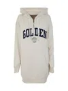 Golden Goose White Sweatshirt Dress With Hood And Golden Patch In White