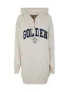 Golden Goose White Sweatshirt Dress With Hood And Golden Patch In White