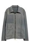 Golden Goose Journey M`s Full Zip Jacket Dyed Denim Patched Stripes In Grey
