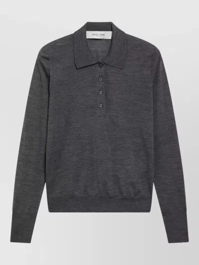 Golden Goose Anthracite Virgin Wool Long-sleeved Polo Shirt In Gray