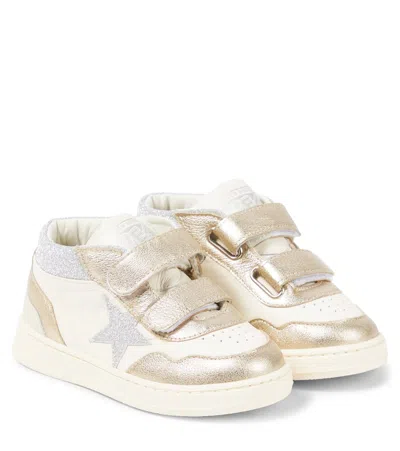 Golden Goose Kids' June Basket Glitter Leather Trainers In White